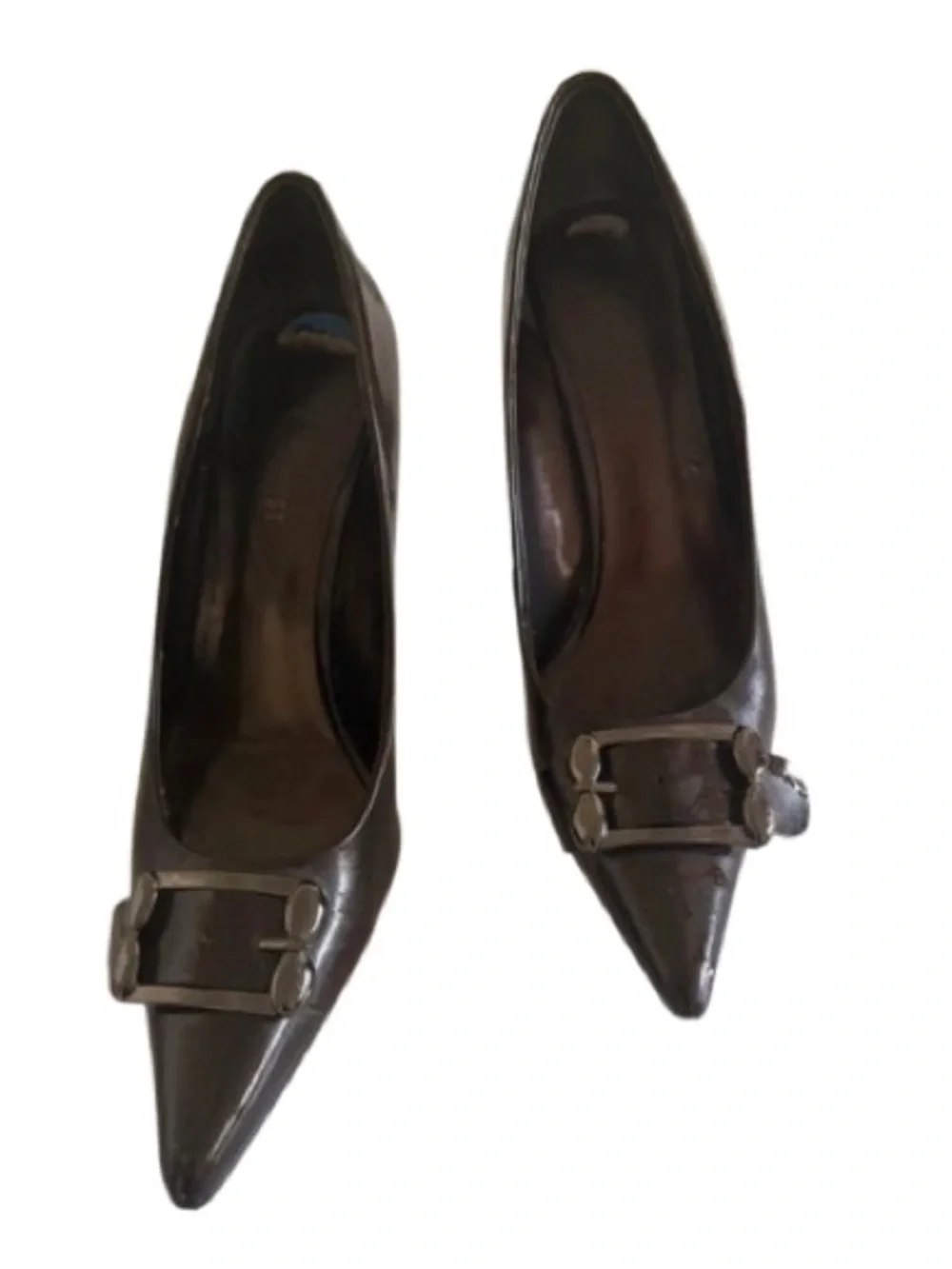 Women's Pointed Toe Buckle Flats - Black